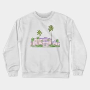 California watercolor house, Malibu party house, watercolor home, beach house Crewneck Sweatshirt